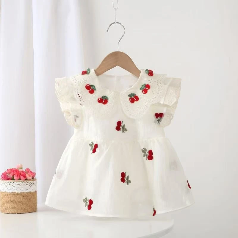 新款樱桃包屁夏季婴儿连体三角哈衣宝宝衣服樱桃花边领公主包屁裙