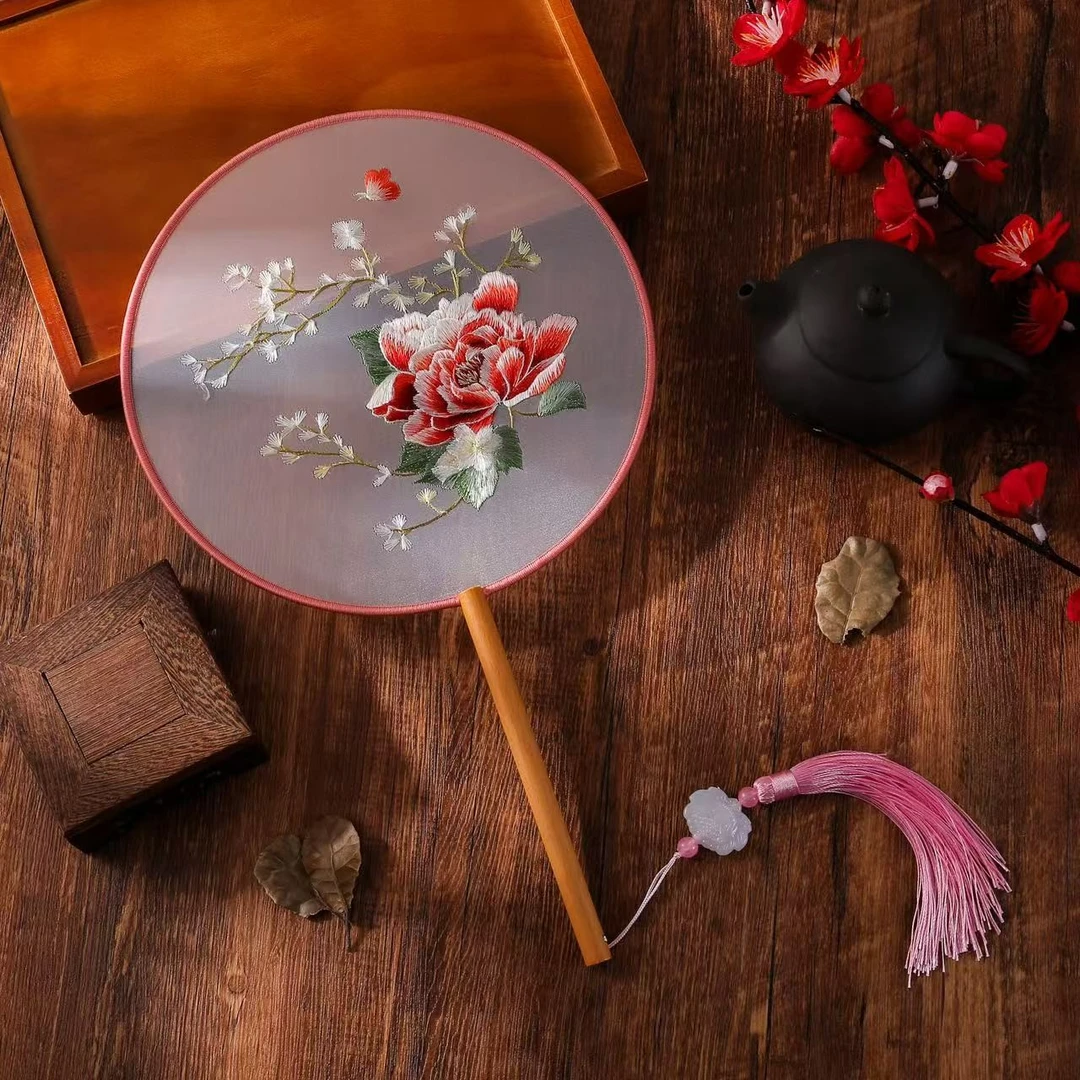 【牡丹花开39】双面苏绣团扇古风刺绣扇子