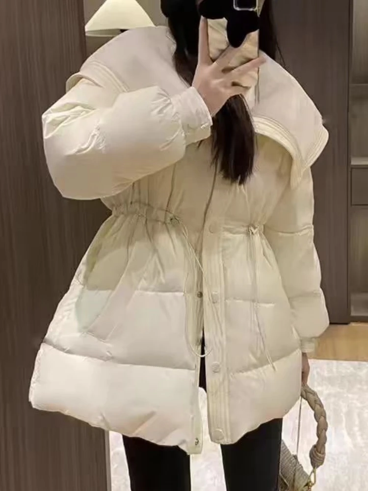 【济州岛】毛毛大翻领 设计感小个子收腰羽绒服253016