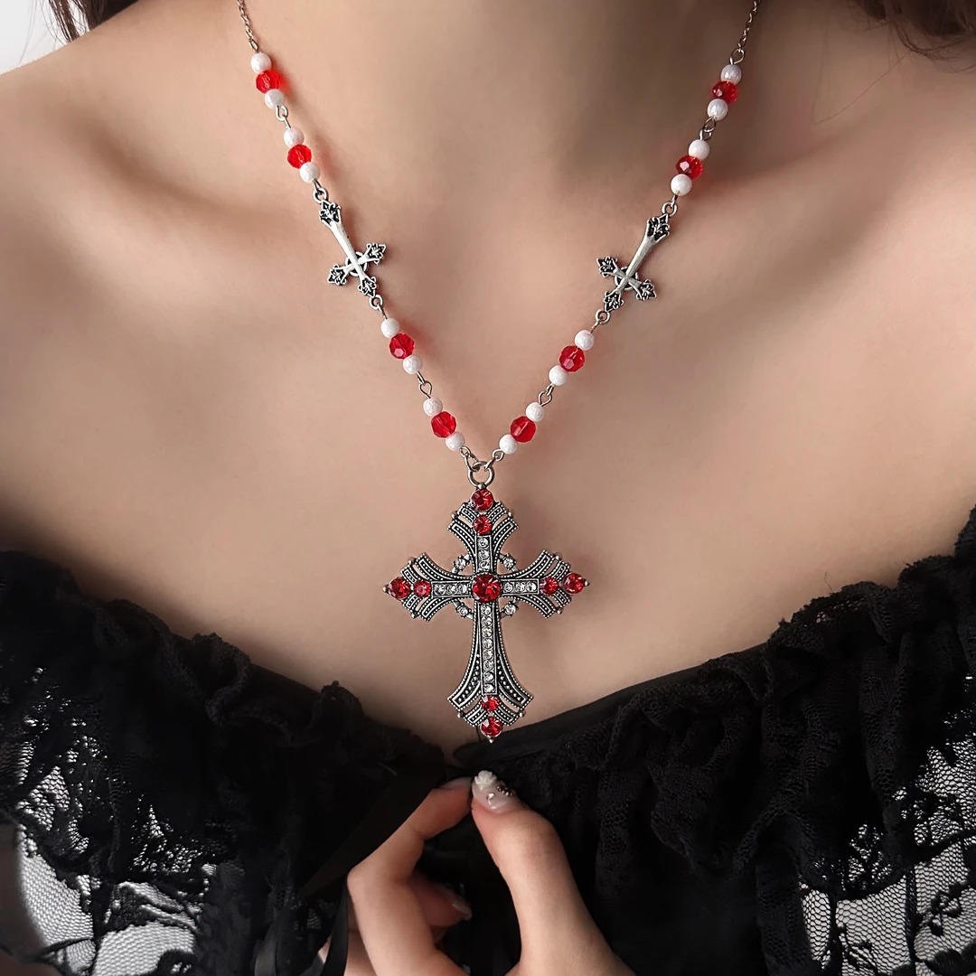 铜合金亚克力项链 朋克高级感个性时尚重工精致超酷ins十字架项链