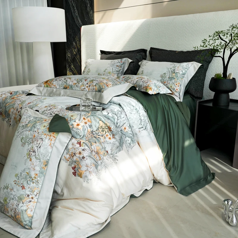 BOMIAN/铂眠顶奢提花印四件套Giza 86长绒棉床品法式浪漫南洋风情