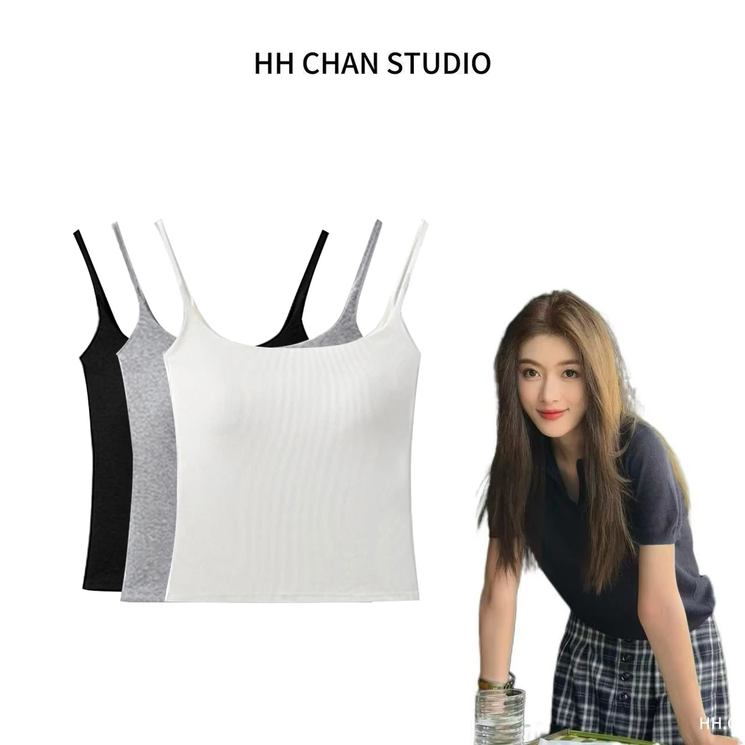 “百搭神器”天然植物纤维莱赛尔棉百搭超弹含胸垫吊带背心打底无袖
