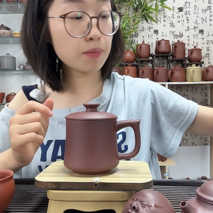 茶杯紫砂原矿紫泥柱绌办公杯没礼盒380CC左右