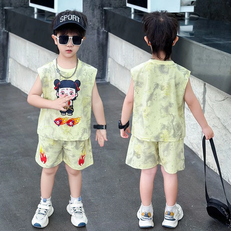 2025新款哪吒衣服男童夏装背心儿童套装夏季无袖宝宝两件套卡通潮