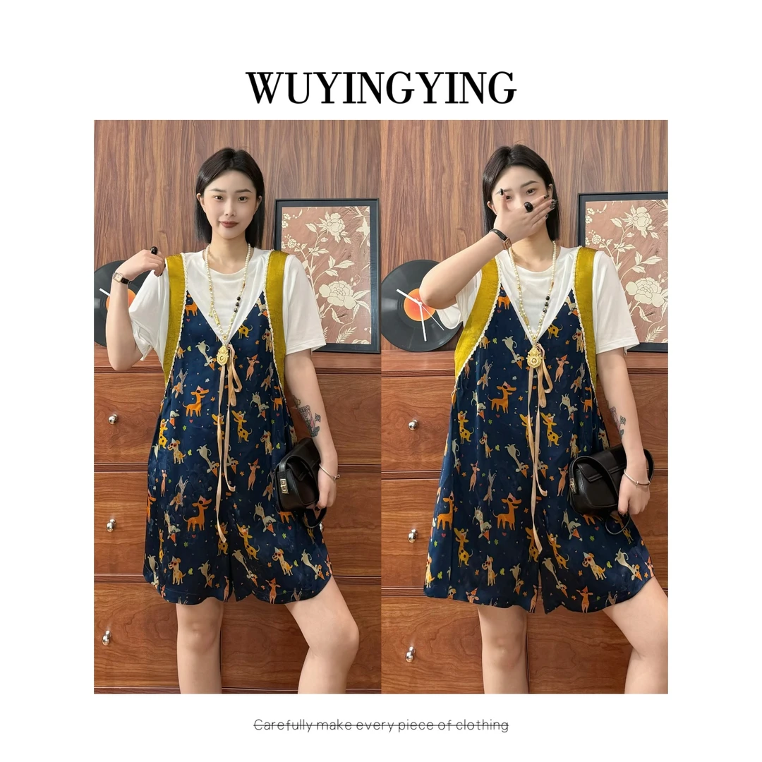 WUYINGYING【小鹿乱撞】欧货撞色设计系带花色人丝连体裤BLZK250601
