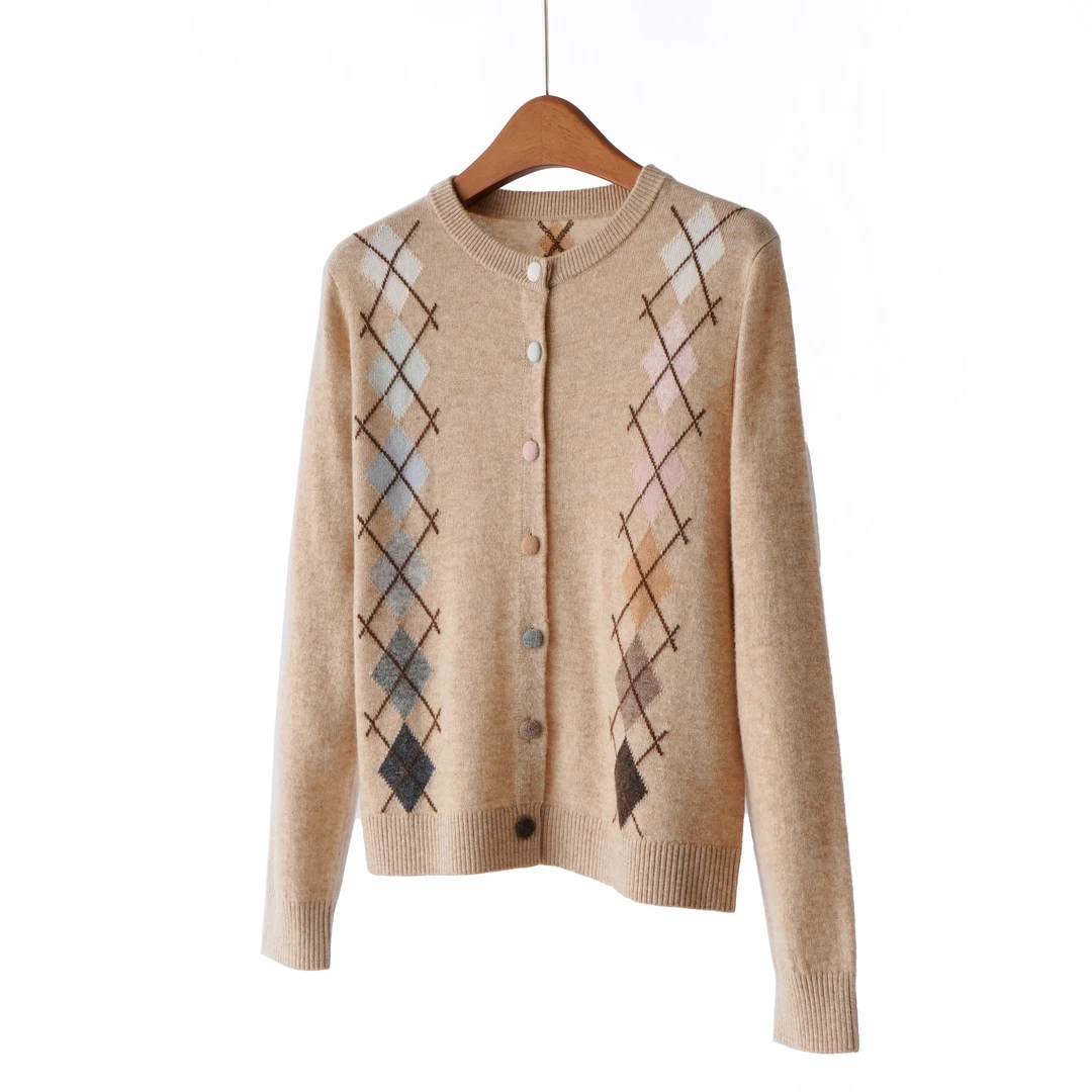 【YS12113】100%绵羊毛衫25年早秋新品陶瓷纽扣装饰通勤针织开衫