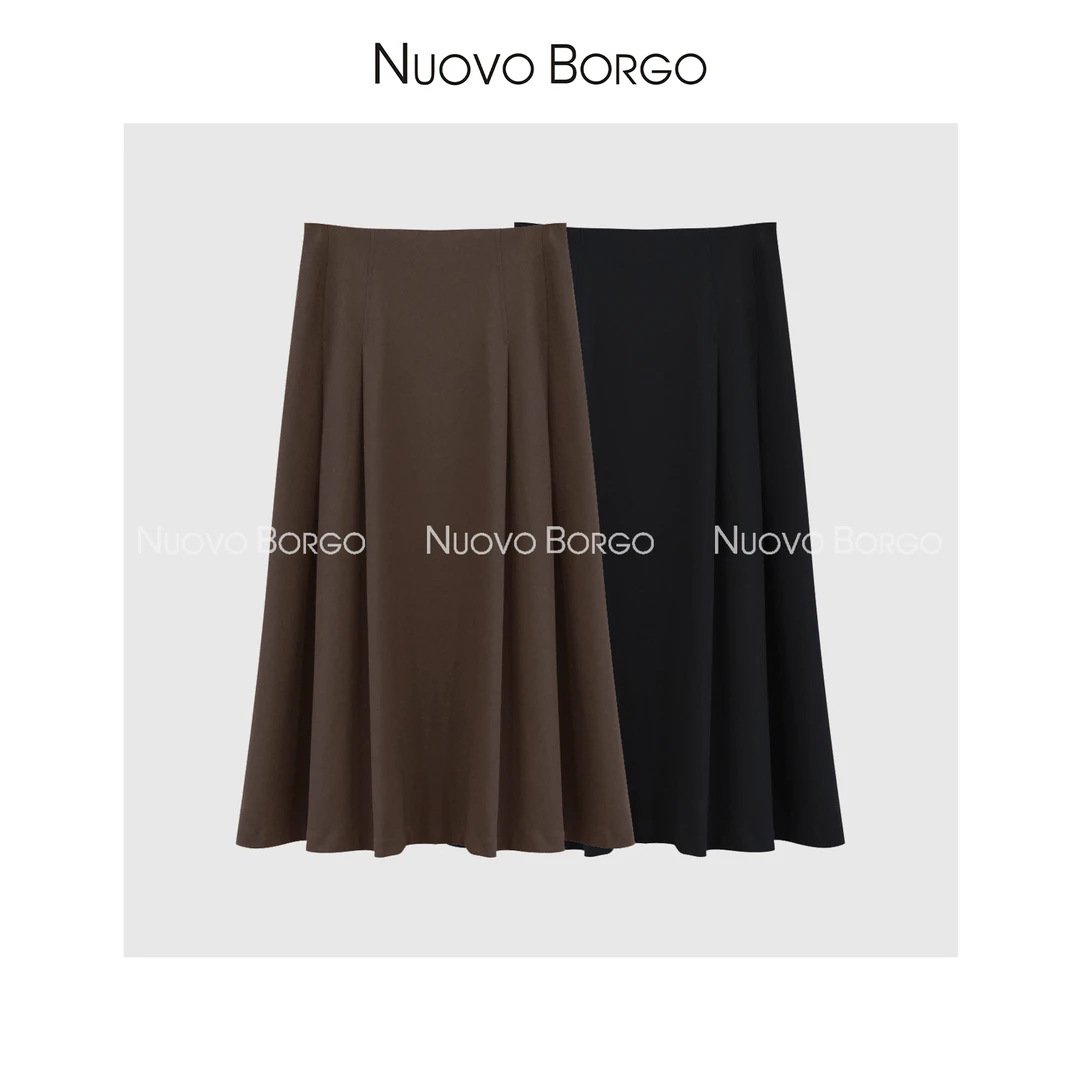 Nuovo Borgo 天丝二醋酸半身裙垂顺遮胯A字裙时尚显瘦百褶裙25032