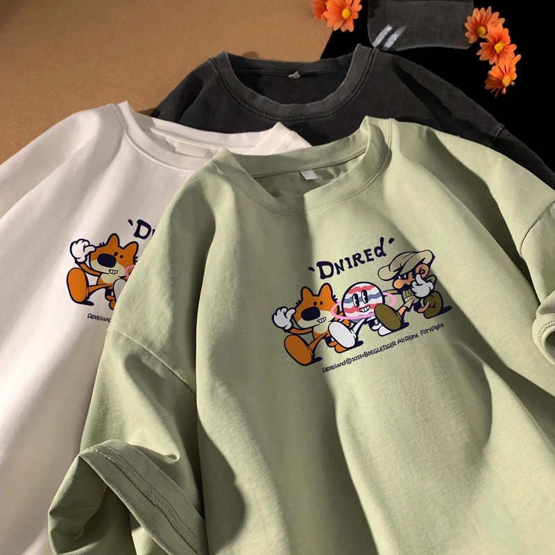 Vancico230g重磅纯棉短袖T恤男ins潮流宽松夏季圆领印花