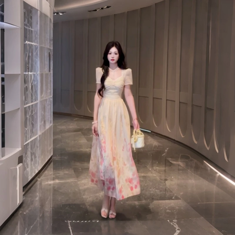 年终请沧【莫奈庄园】25夏新财阀千金爆款洋气显瘦连衣裙 10536 QC