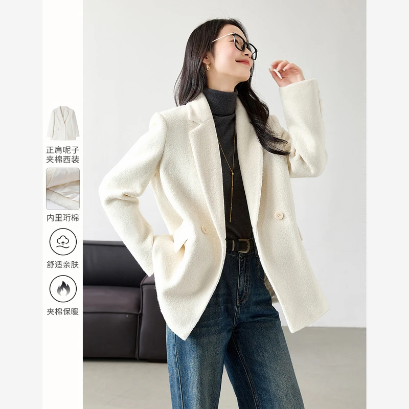 【大叔女装专属】梵希蔓夹棉加厚毛呢西装外套中长款宽松外套M9357