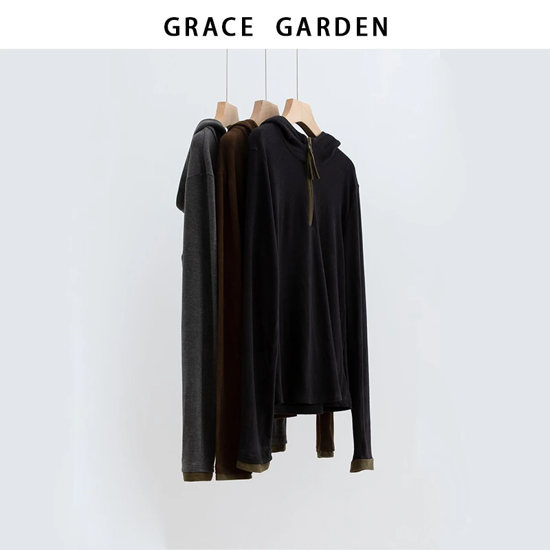GRACE GARDEN【连帽卫衣！】撞色半拉链连帽显瘦卫衣NT5J0704