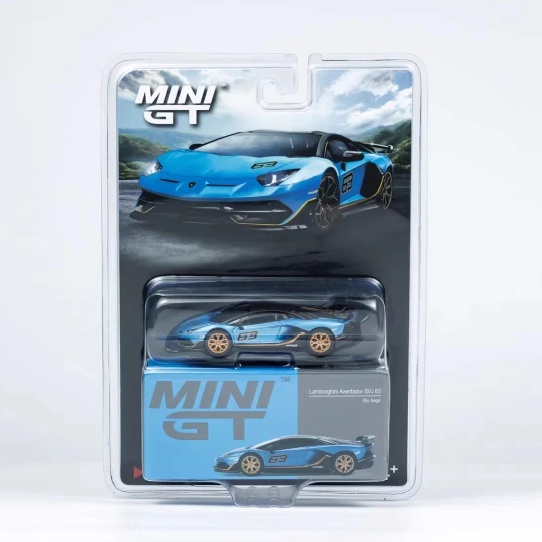 Minigt784号挂卡珠光蓝兰博基尼大牛（1：64小比例合金车模）