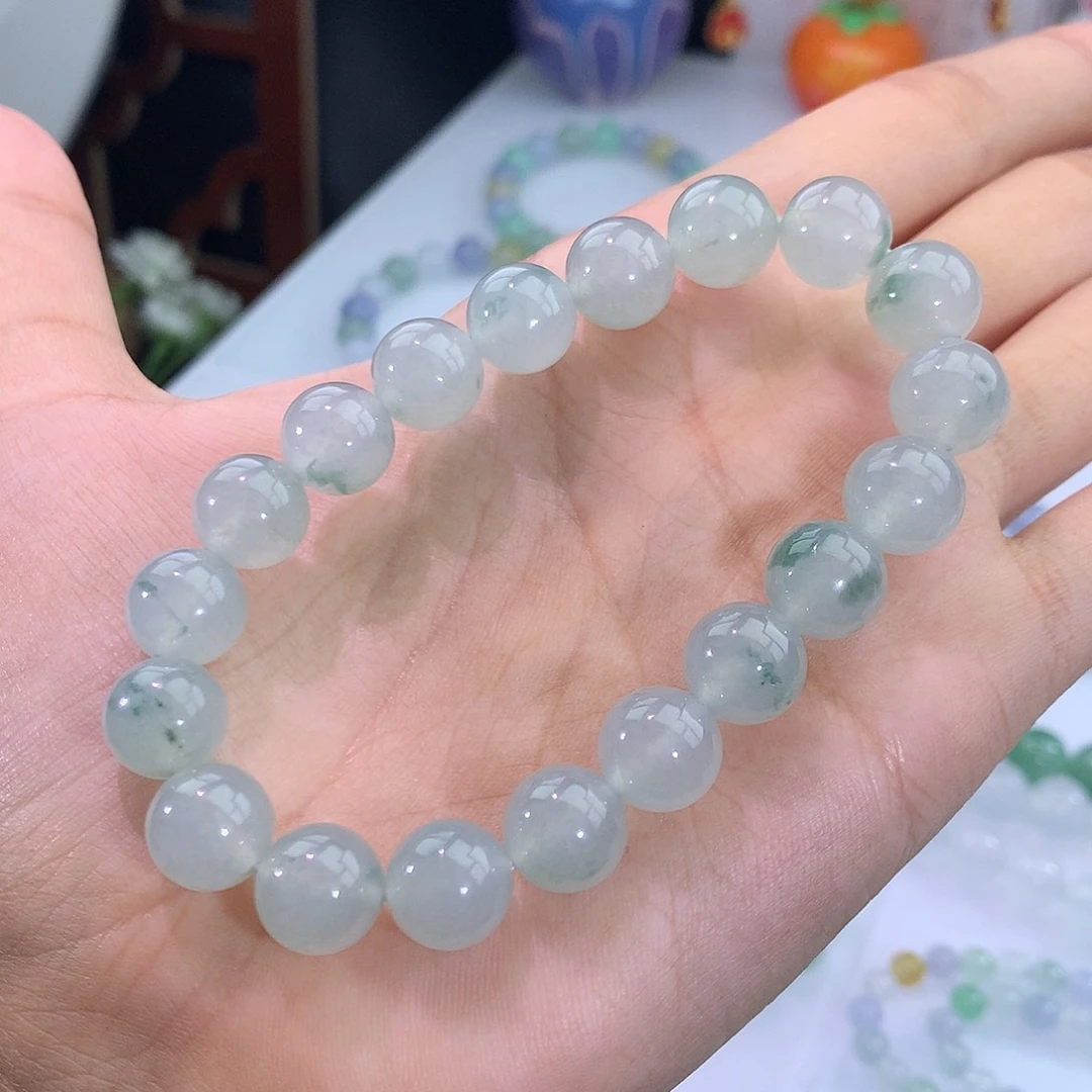 翡翠未镶嵌手链9号 冰飘绿花手串