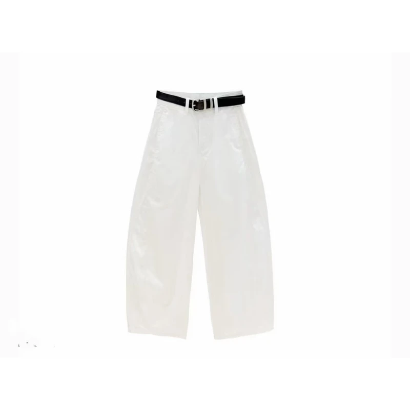 季尾青仓夏季纯色中腰八分裤褶皱显瘦休闲风直筒裤女3103(送腰带)