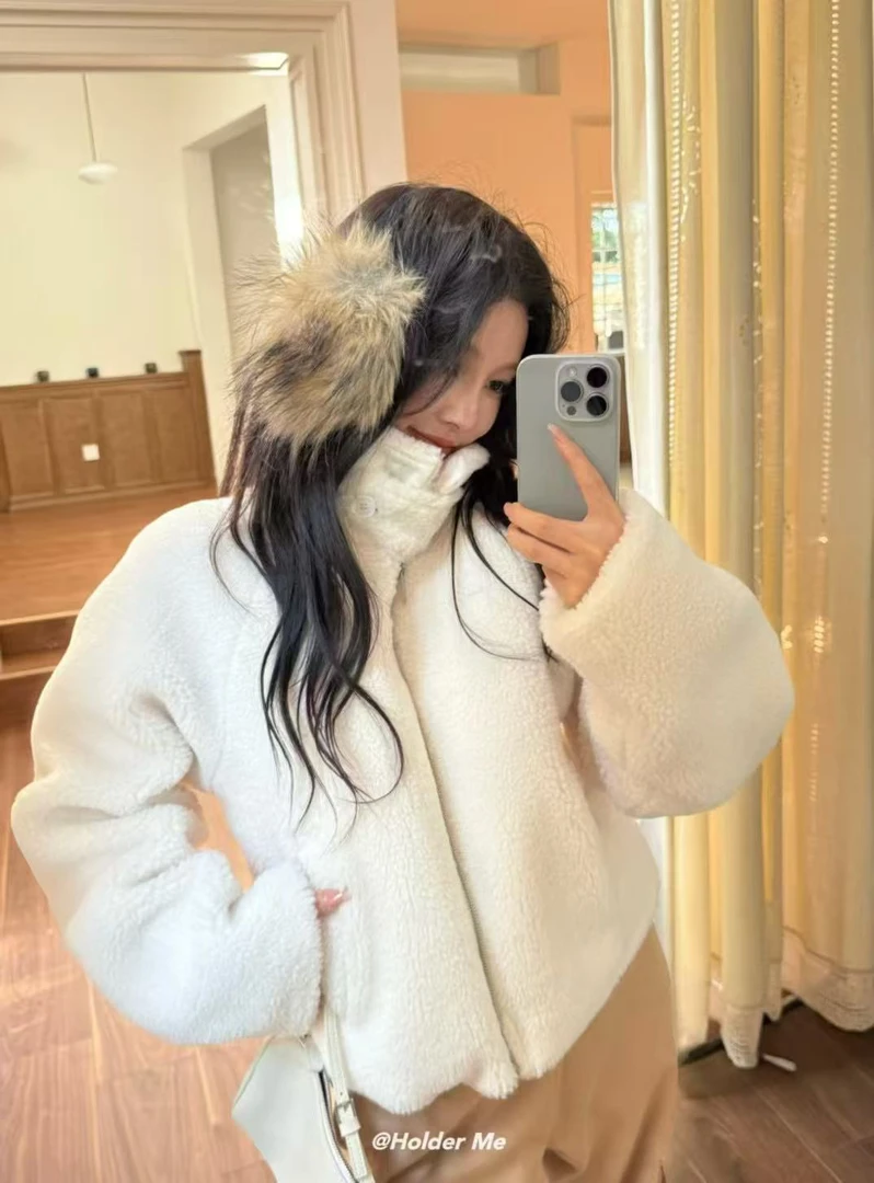 HOLDER福秒 洋气的白色毛毛外套