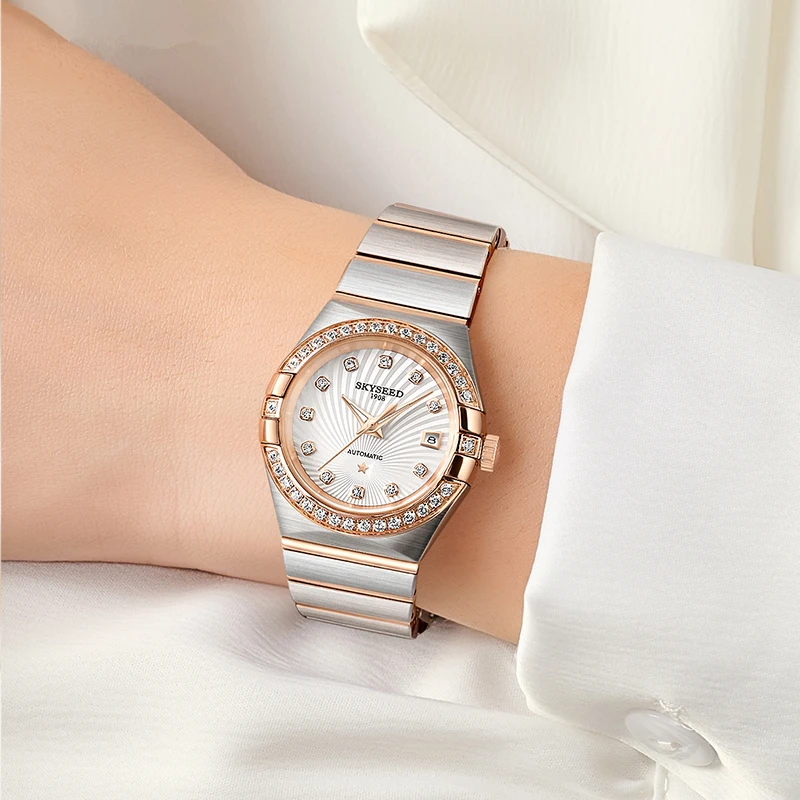 轻奢女款全自动机械表日历+镶钻款（星星）