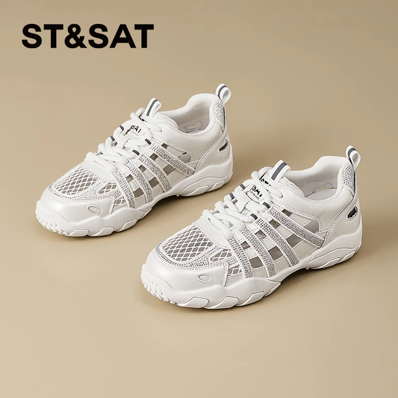星期六镂空透气老爹鞋女2025夏季新款网面登山鞋运动小众凉鞋女士