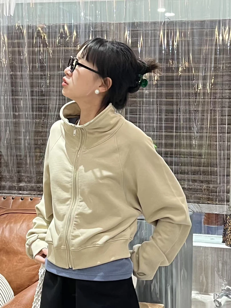 【立领拉链】韩版宽松短款重工水洗毛圈棉拉链卫衣百搭春款新款