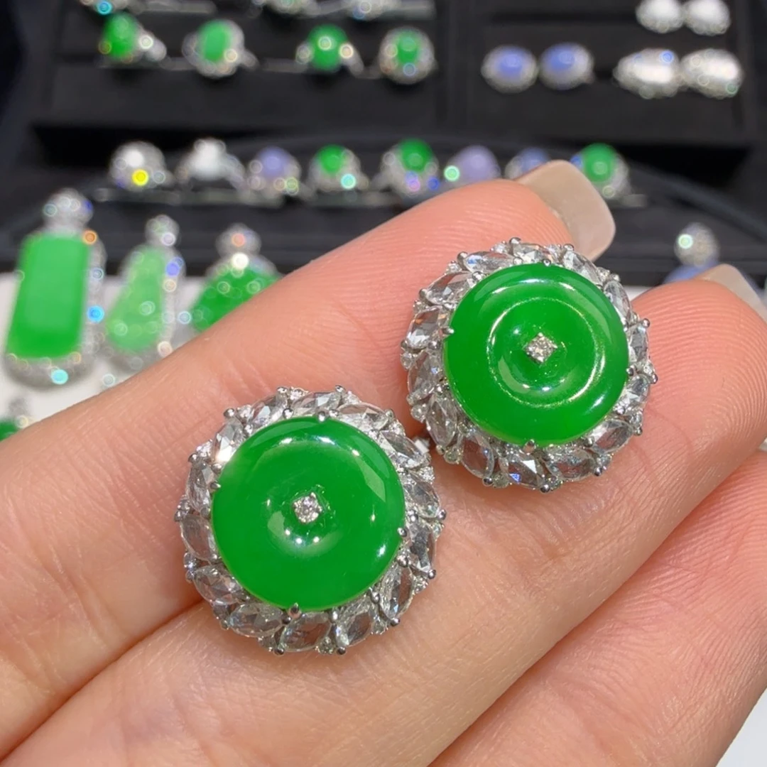 翡翠18K金镶嵌耳饰收到货48小时鉴赏期