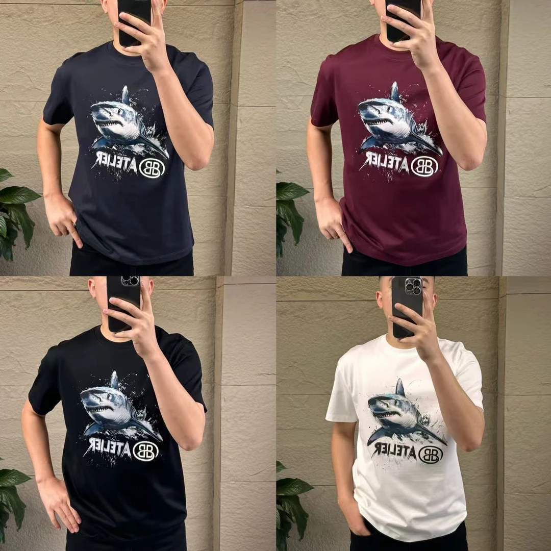 【春夏新款】25B9087男士新款长绒棉时尚鲨鱼百搭短袖T恤