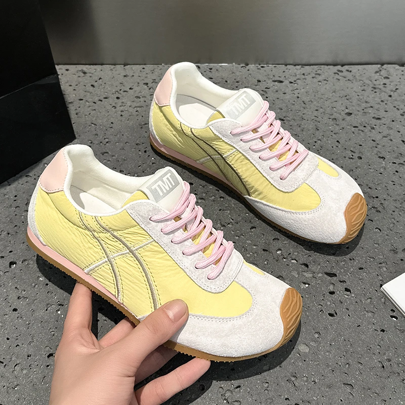 德训鞋女2025年春夏新款复古拼色软底百搭运动轻便休闲系带阿甘鞋