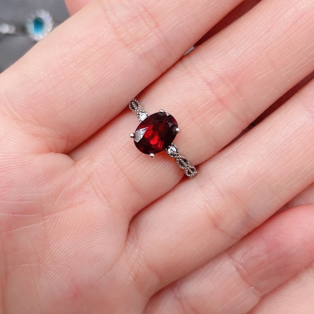 石榴石戒指银S925镶嵌
