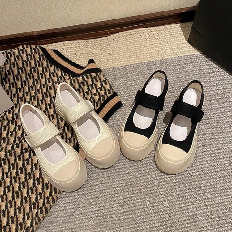 啄木鸟百搭法式玛丽珍女鞋丑萌复古mona女款大头帆布厚底春夏单鞋