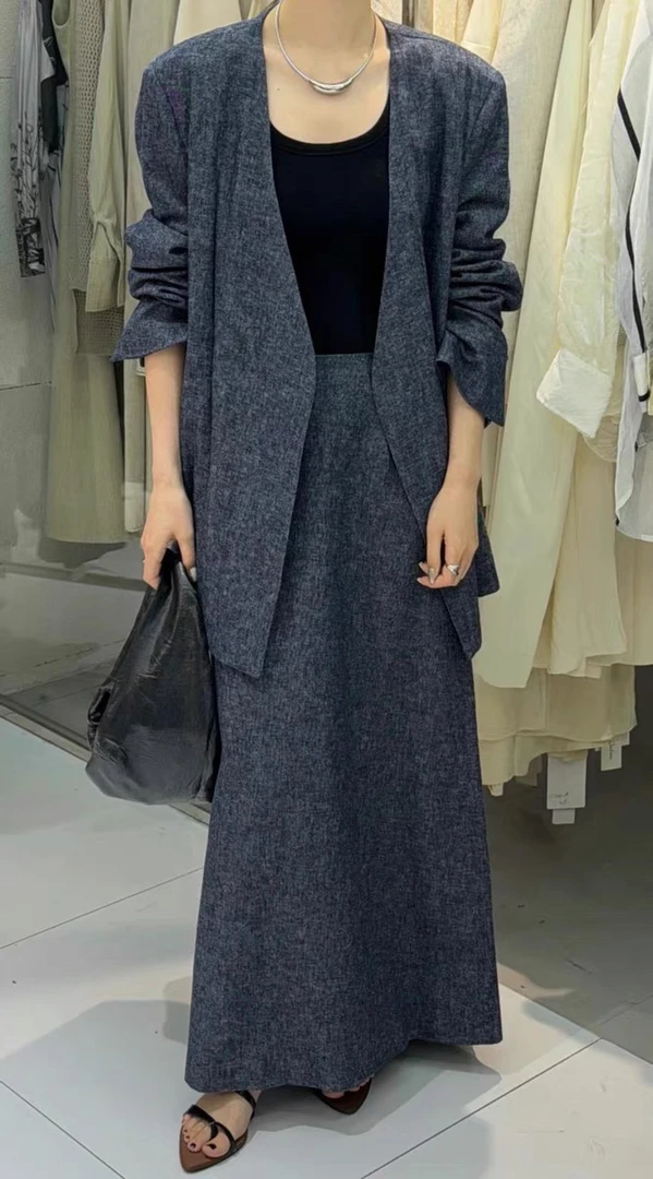 福利活动亚麻西装慵懒风宽松➕半身裙套装