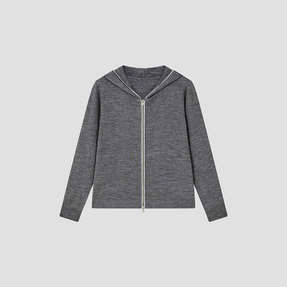 【小禾】“万次心动”意大利进口Botto纱100精纺羊毛撞色拉链帽子衫