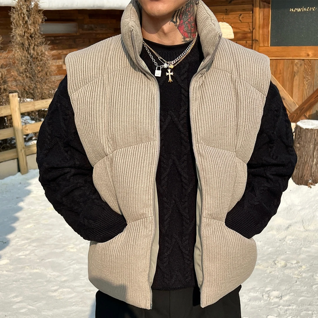 OXFREAK「肌理感针织」纯色立领棉马甲男冬季加厚保暖高级感背心