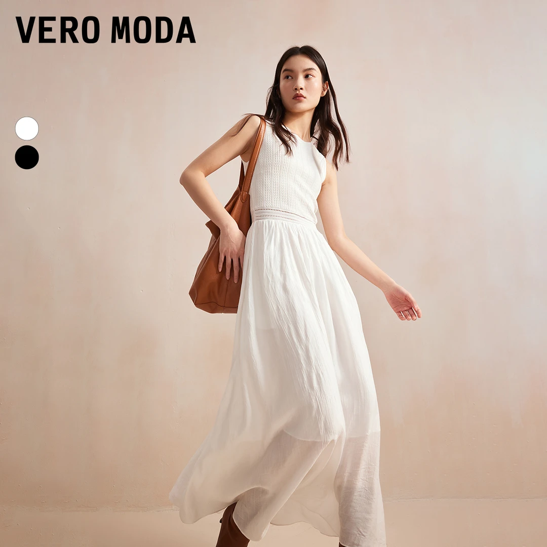 Vero Moda连衣裙2025夏日穿搭度假风纯色无袖蕾丝拼接325246011