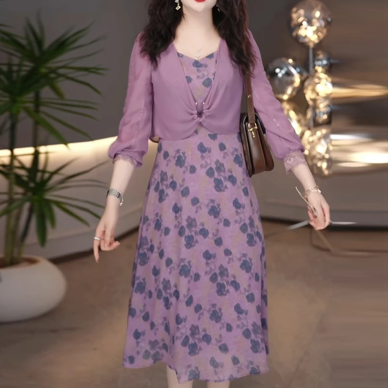 1281#套装连衣裙2025新款女春秋今年流行爆款轻奢高级感碎花裙子