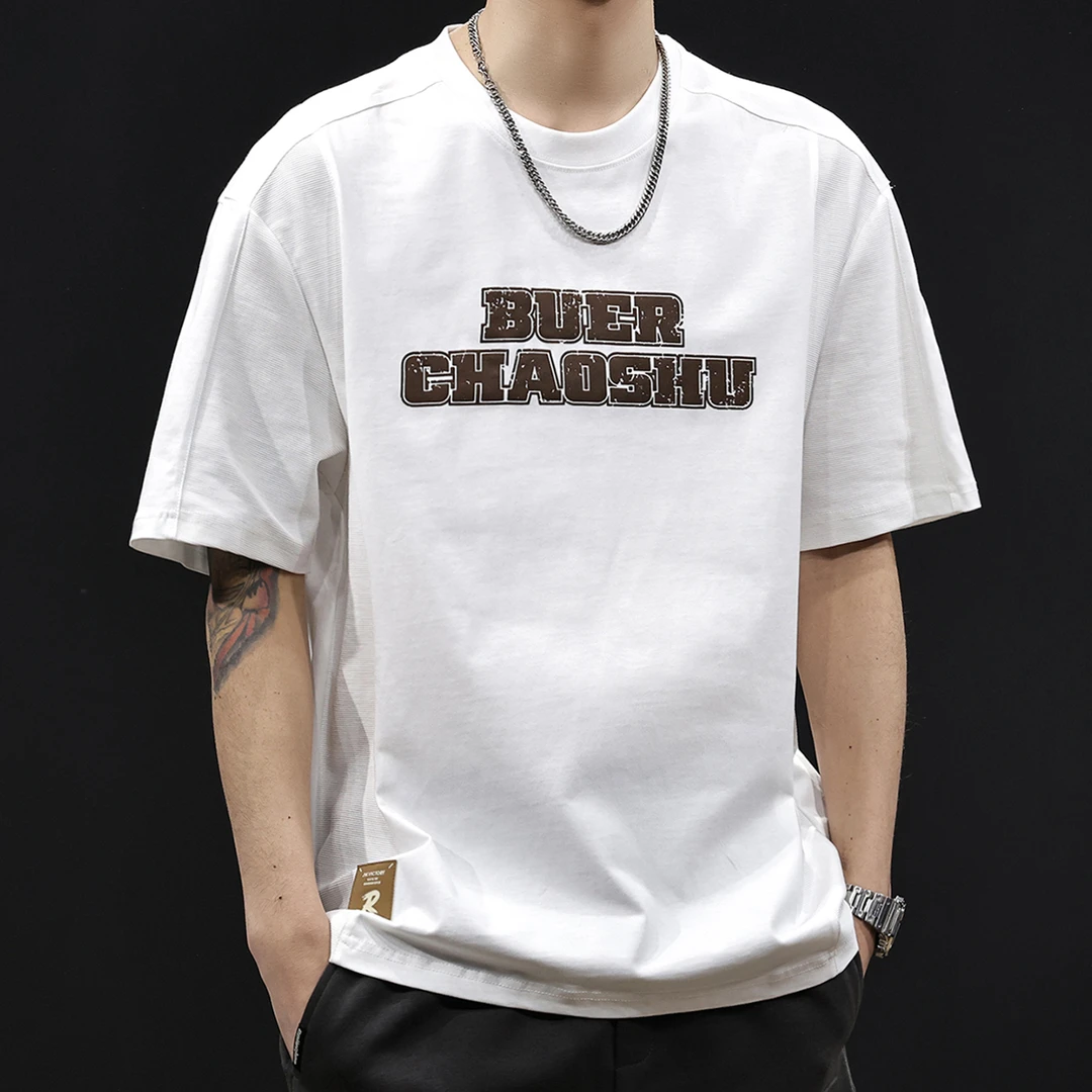 LEIGHZ/雷茨字母短袖t恤男士夏季大码高端衣服重磅上衣体恤男装