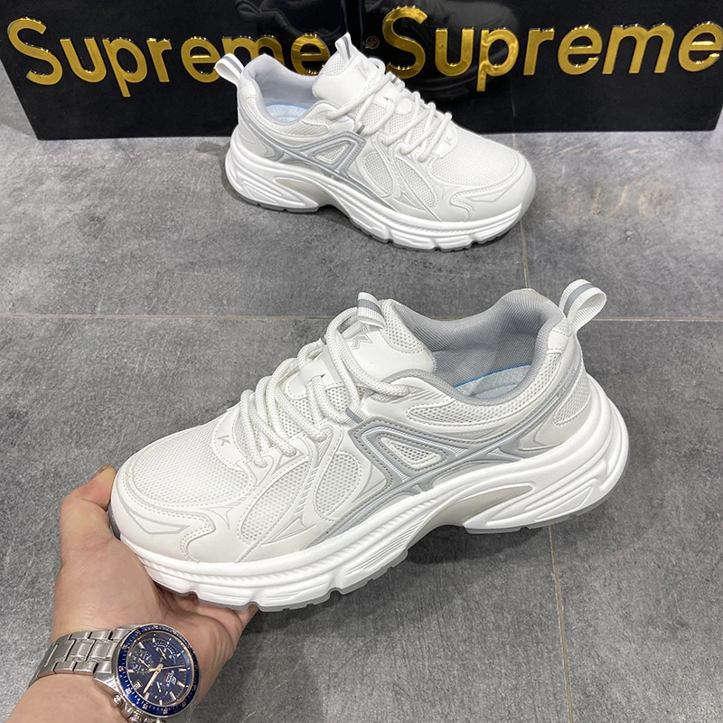 韩版ins炸街超火小白鞋2025夏季老爹鞋厚底百搭踩云感薄网男潮鞋