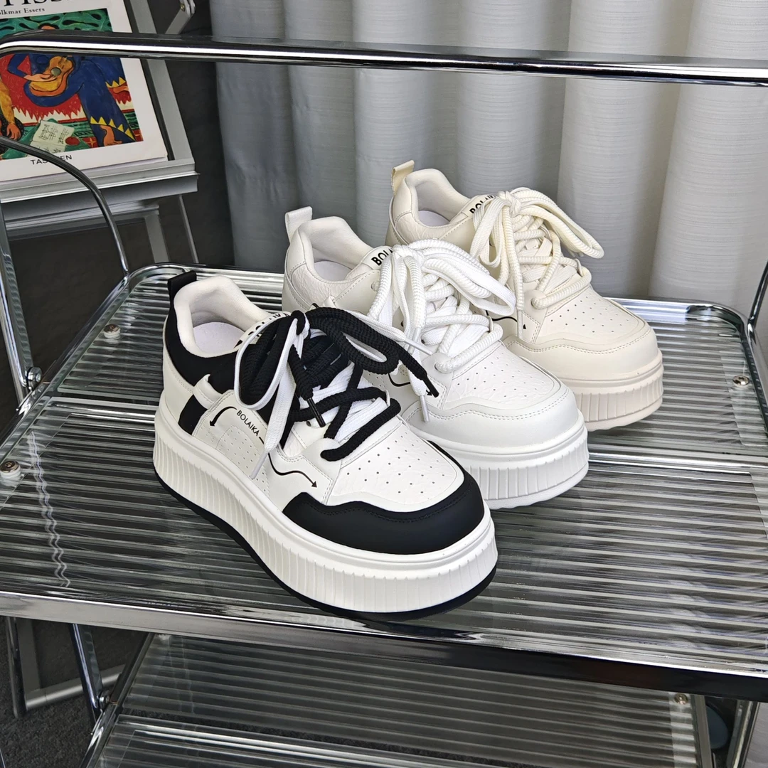 2025增高8cm女鞋小白鞋厚底双鞋带板鞋春季小众鞋子板鞋1003