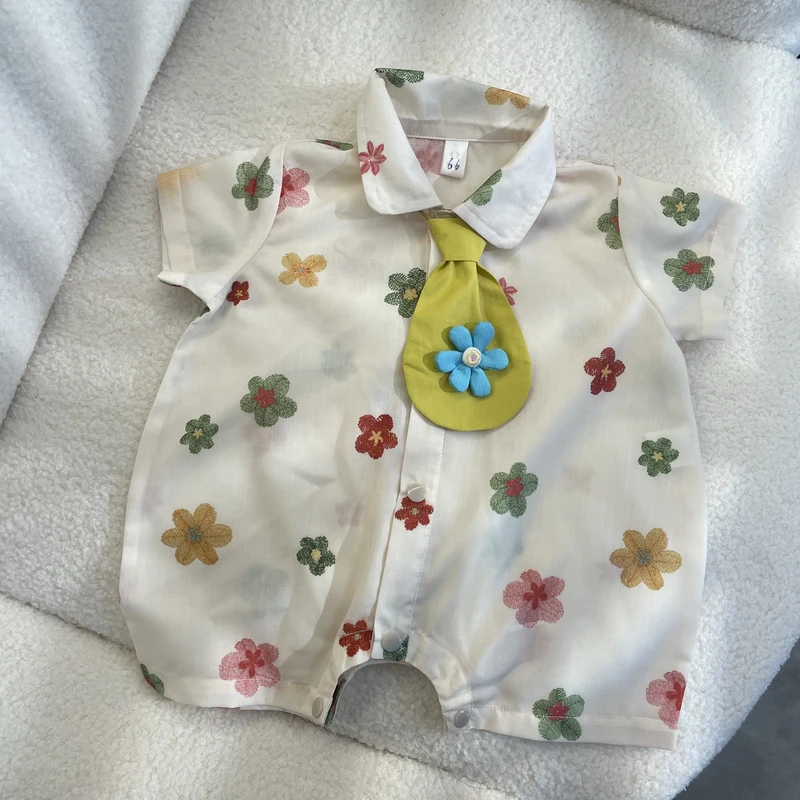 【奈欧专属】婴儿宝宝夏季卡通A类小花套头爬服中性包屁衣爬服86003