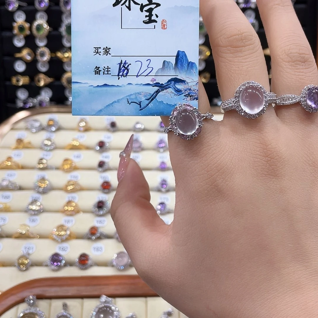 芙蓉石戒指女款银S925镶嵌听*眠23