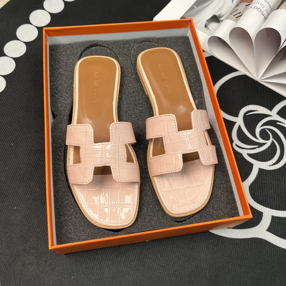 全皮拖鞋女外穿2025新款夏季时尚百搭平底一字拖网红沙滩旅游凉鞋