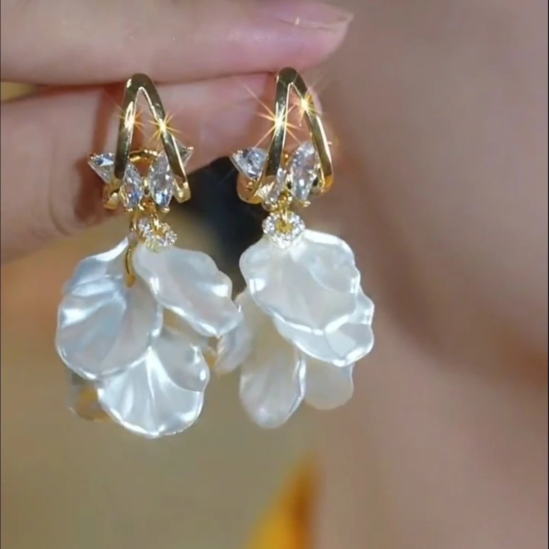 铜合金亚克力耳饰 【50号】2025新款贝壳花瓣耳环甜美高级时尚耳饰