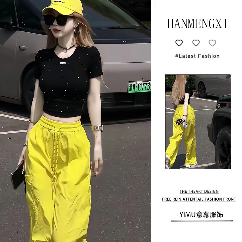 夏季一整套女装2025年新款韩版气质时尚短袖上衣阔腿休闲裤两件套