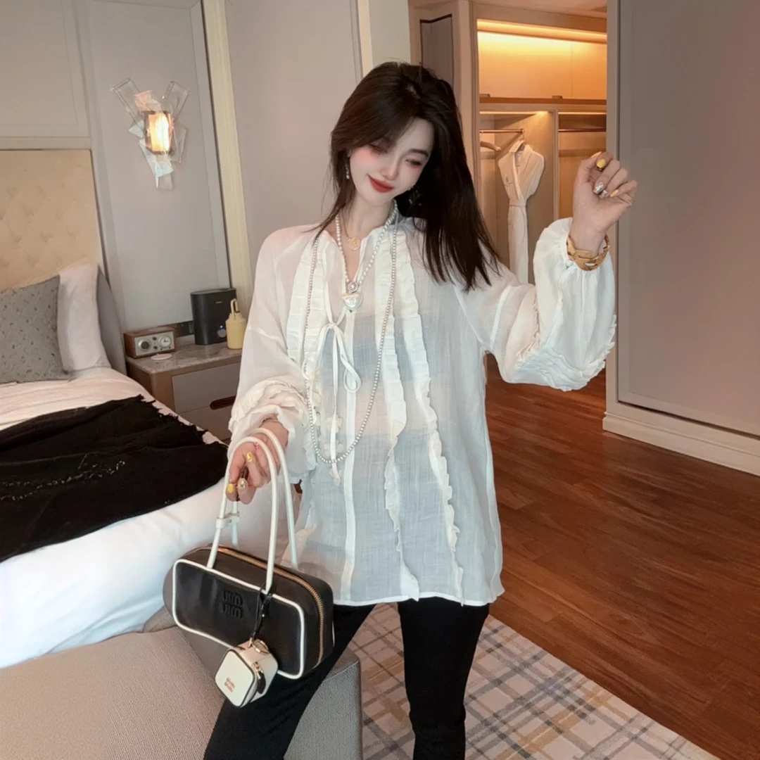 法式春季衬衫气质显瘦夏季甜美风设计感韩版原宿风百搭夏季纯色