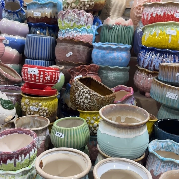 凑9块包邮，有孔，陶瓷花盆