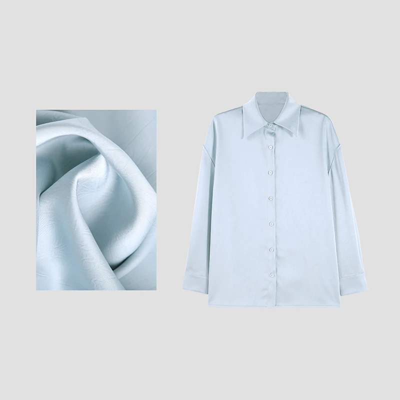 「思思」简约百搭高级感翻领长袖缎面衬衫新款HBZU651517