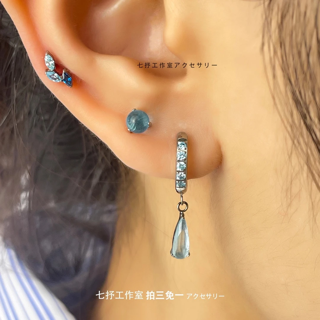 钛合金锆石耳饰 养耳爆闪蓝锆耳钉小众简约气质精致女高级感耳钉