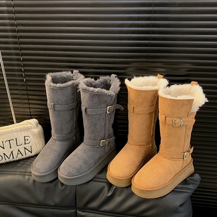 雪地靴女冬季加厚秋冬时尚穿搭增高厚底复古雪地棉靴2308-1