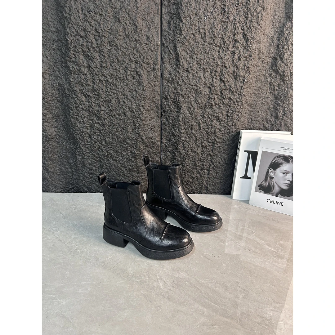 李大龙~3公分羊皮/英伦风复古手抓纹羊皮短靴370-0010