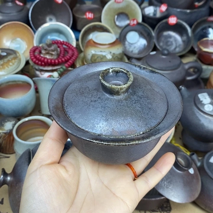 陶杯子纯手工柴烧裸烧茶器复烧盖碗
