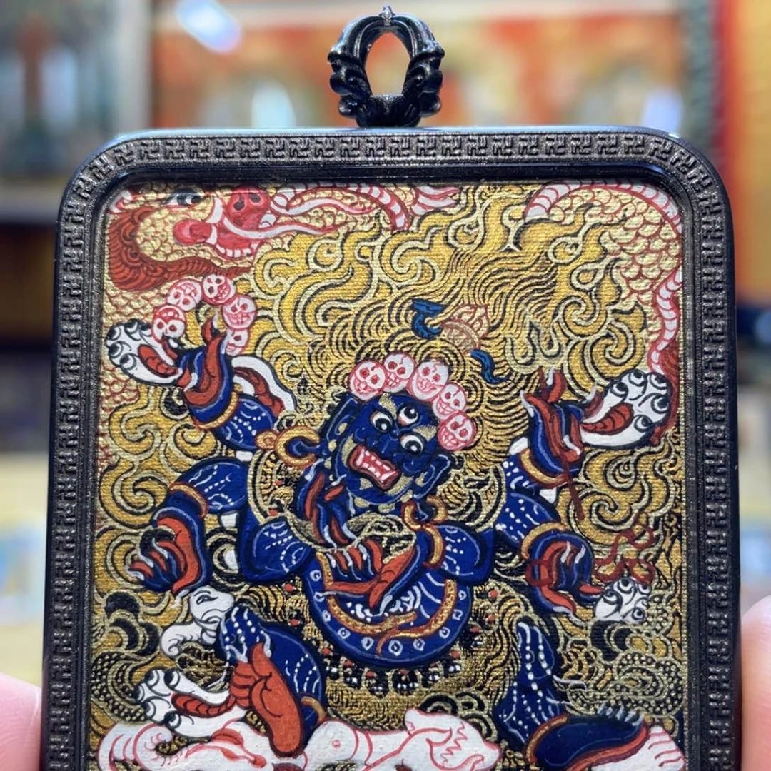 吊坠热贡纯手绘唐卡大黑天