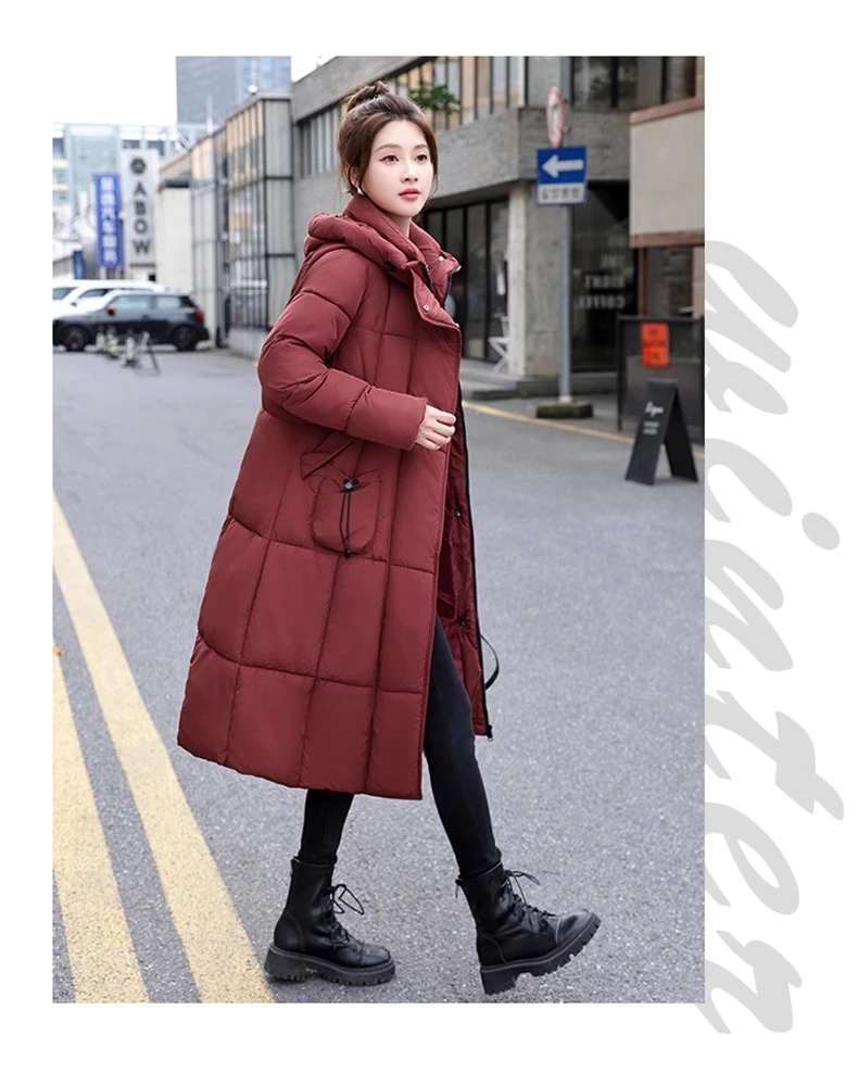 女冬季保暖时尚绗缝工艺长款韩版棉衣韩系棉服2025连帽2643
