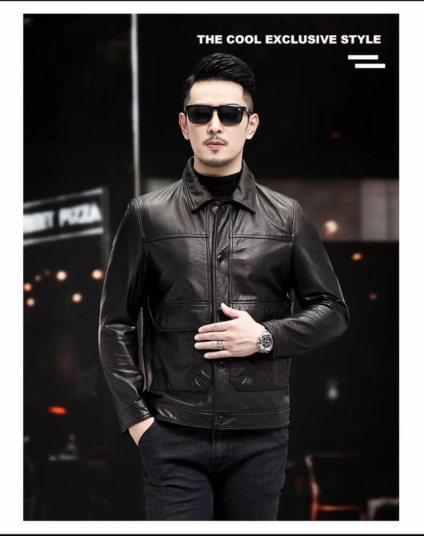反季特卖 海宁头层牛皮真皮皮衣男翻领夹克气质外套